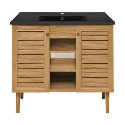 Swiss Madison, Bron 36" Freestanding Bathroom Vanity in Golden Oak with Black Sink Top
