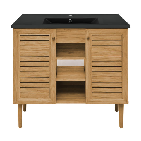 Swiss Madison, Bron 36" Freestanding Bathroom Vanity in Golden Oak with Black Sink Top