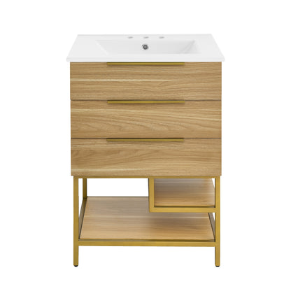 Swiss Madison, Carre 24 in. White Oak Bathroom Vanity With White, 3-Hole Ceramic Sink Top
