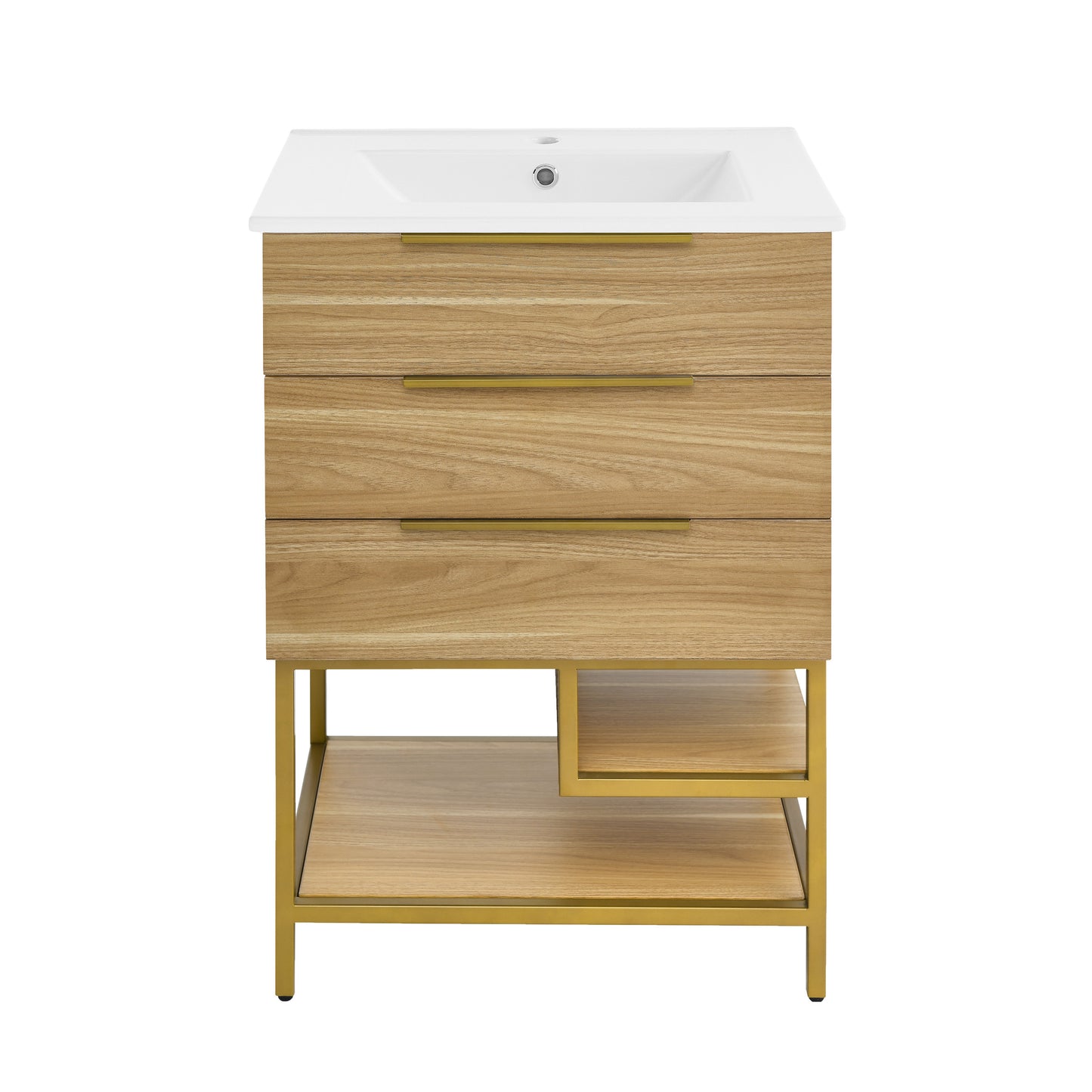 Swiss Madison, Carre 24" Freestanding Bathroom Vanity in Golden Oak with Sink Top