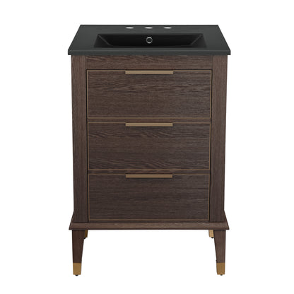 Swiss Madison, Hugo 24 in. Brown Oak Bathroom Vanity With Black, 3-Hole Ceramic Sink Top