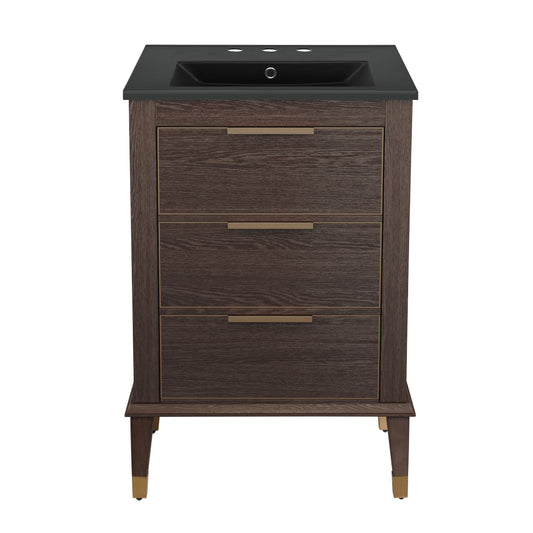Swiss Madison, Hugo 24 in. Brown Oak Bathroom Vanity With Black, 3-Hole Ceramic Sink Top
