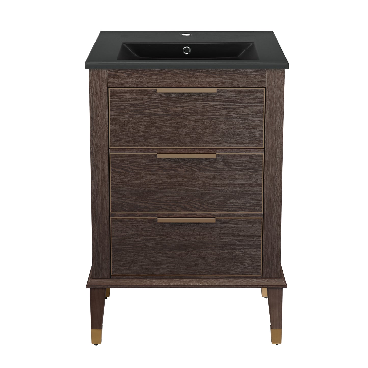 Swiss Madison, Hugo 24 in. Brown Oak Bathroom Vanity With Black Ceramic Sink Top