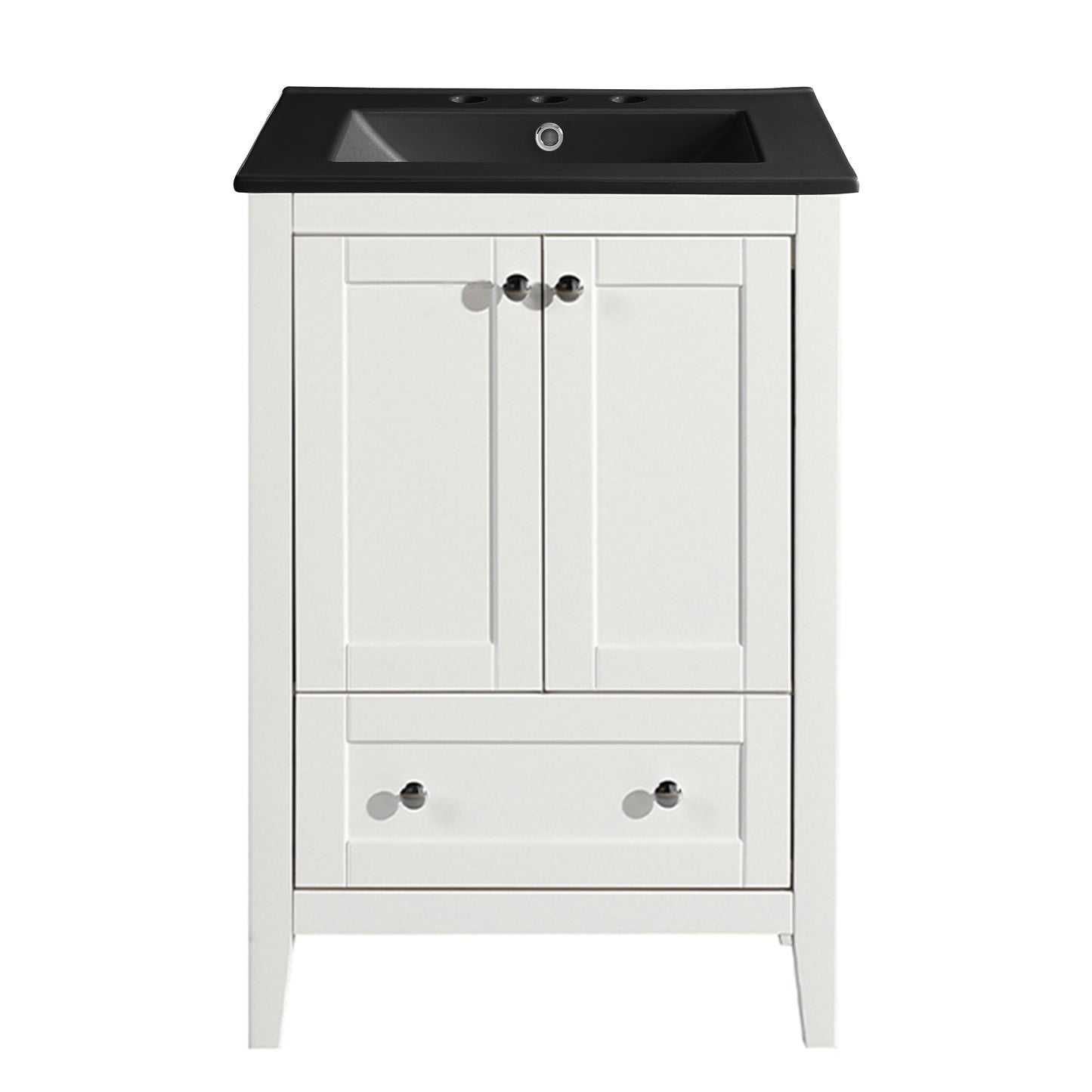 Swiss Madison, Cannes 24 in. White Bathroom Vanity With Black, 3-Hole Ceramic Sink Top
