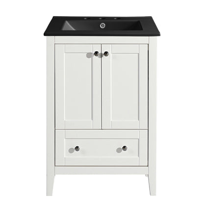 Swiss Madison, Cannes 24 in. White Bathroom Vanity With Black, 3-Hole Ceramic Sink Top