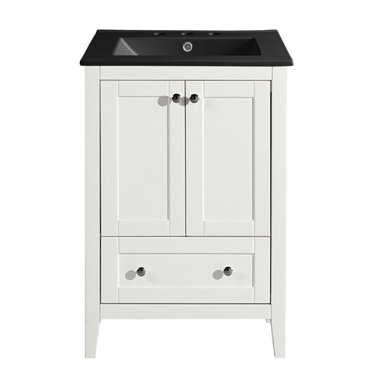 Swiss Madison, Cannes 24 in. White Bathroom Vanity With Black, 3-Hole Ceramic Sink Top