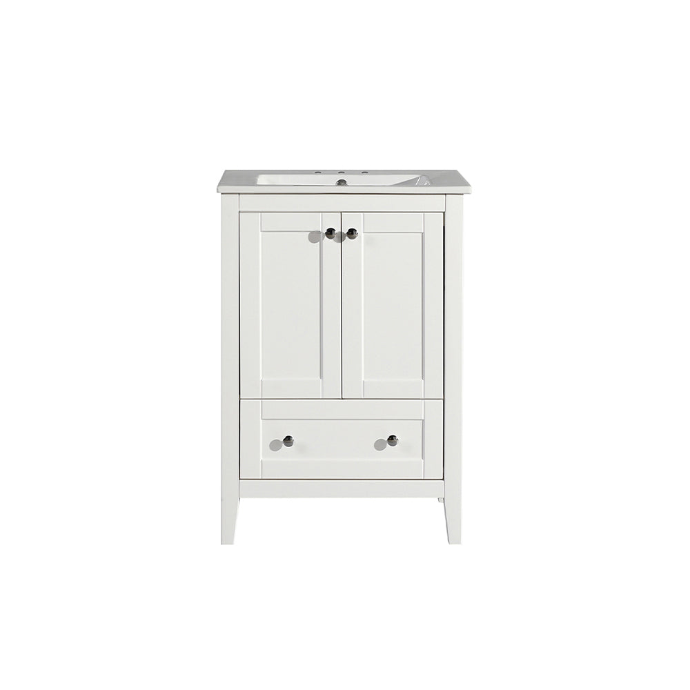 Swiss Madison, Cannes 24 in. White Bathroom Vanity With White, 3-Hole Ceramic Sink Top