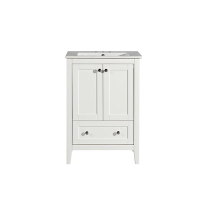 Swiss Madison, Cannes 24 in. White Bathroom Vanity With White, 3-Hole Ceramic Sink Top