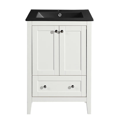 Swiss Madison, Cannes 24 in. White Bathroom Vanity With Black Ceramic Sink Top