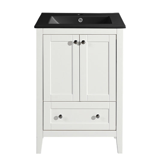 Swiss Madison, Cannes 24 in. White Bathroom Vanity With Black Ceramic Sink Top