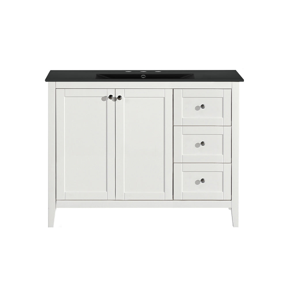 Swiss Madison, Cannes 48 in. White Bathroom Vanity With Black, 3-Hole Ceramic Sink Top