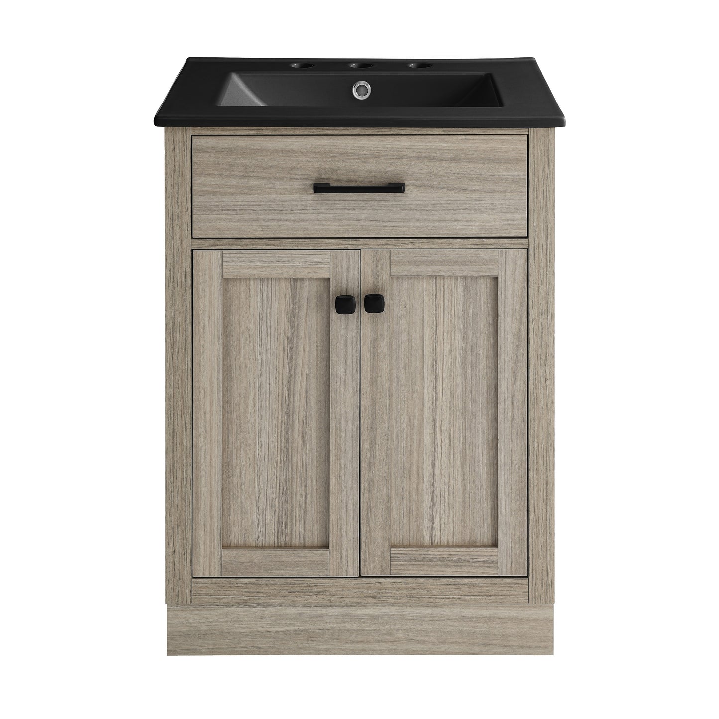 Swiss Madison, Burdon 24 in. Brown Oak Bathroom Vanity With Black, 3-Hole Ceramic Sink Top