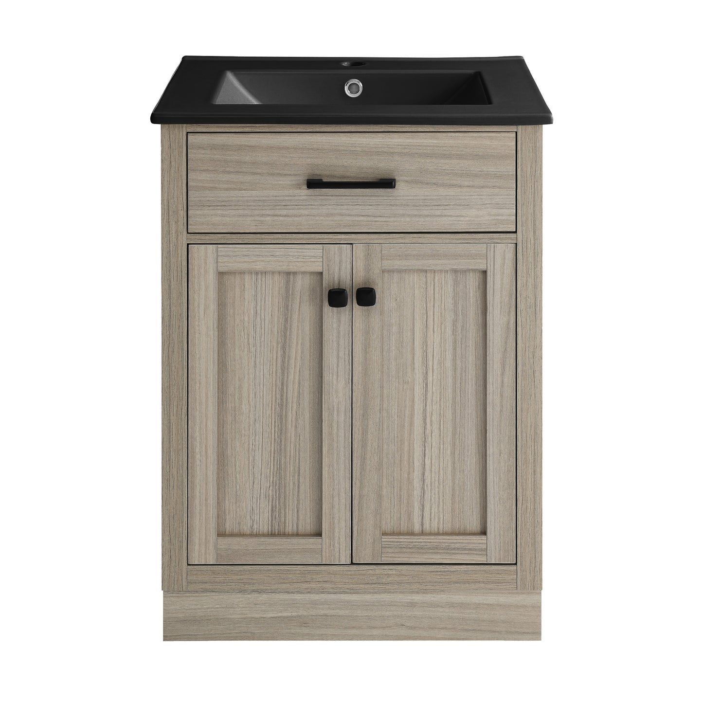 Swiss Madison, Burdon 24 in. Brown Oak Bathroom Vanity With Black Ceramic Sink Top