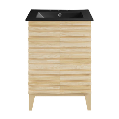 Swiss Madison, Cascade 24 in. Natural Oak Bathroom Vanity With Black, 3-Hole Ceramic Sink Top