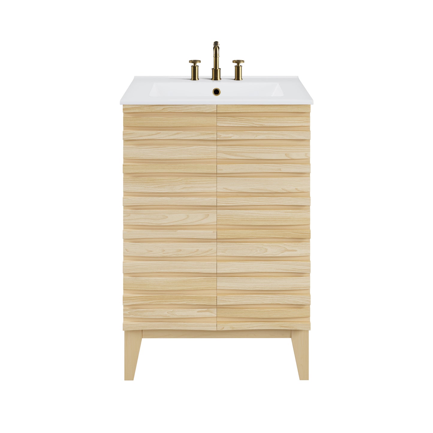Swiss Madison, Cascade 24 in. Natural Oak Bathroom Vanity With White, 3-Hole Ceramic Sink Top