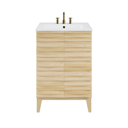 Swiss Madison, Cascade 24 in. Natural Oak Bathroom Vanity With White, 3-Hole Ceramic Sink Top