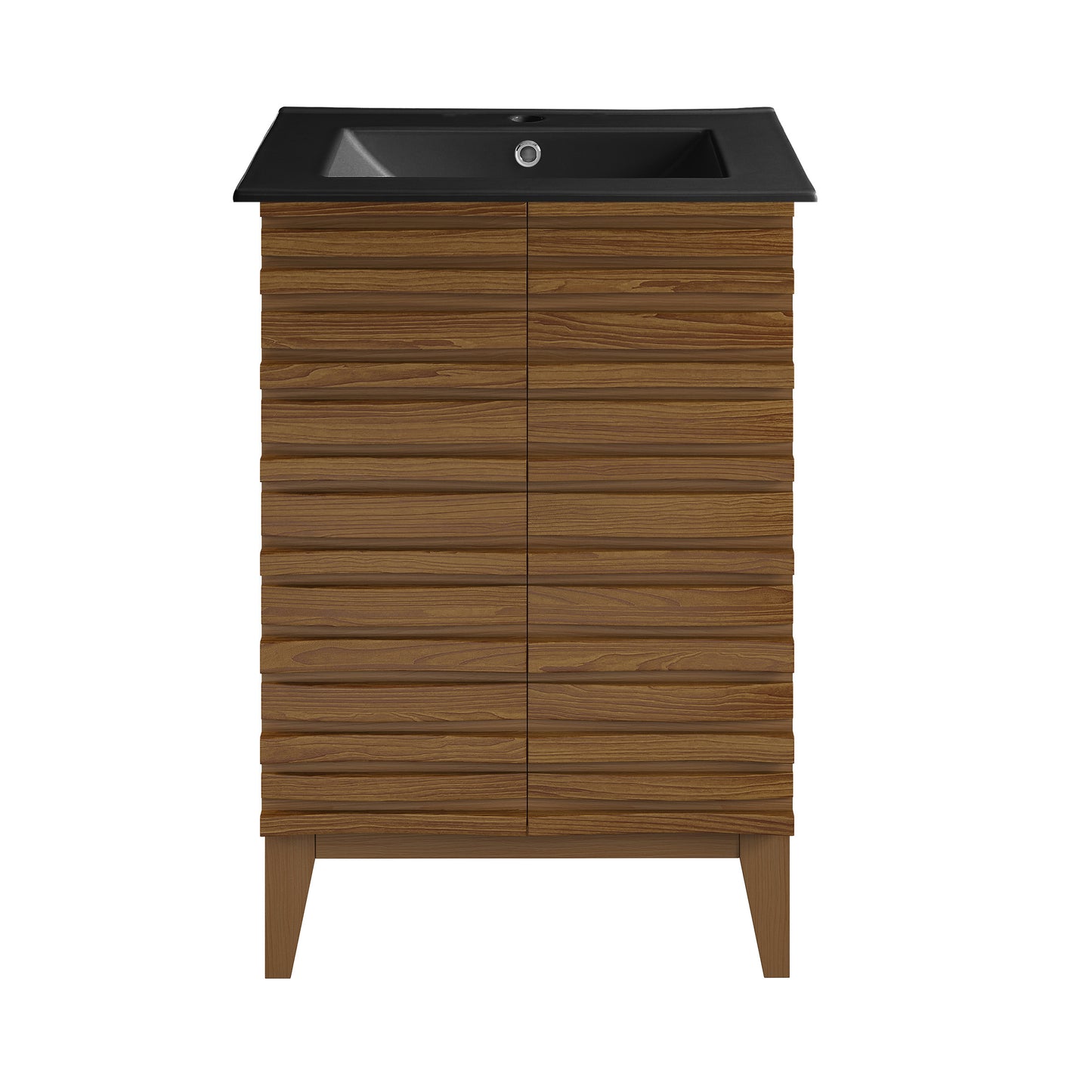 Swiss Madison, Cascade 24 in. Brown Oak Bathroom Vanity With Black Ceramic Sink Top