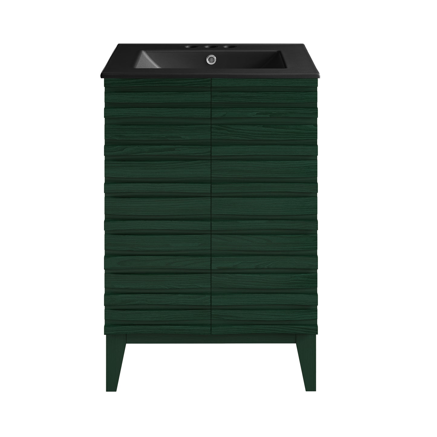 Swiss Madison, Cascade 24" Freestanding Bathroom Vanity in Green Oak with Black 3-Hole Centerset Sink Top