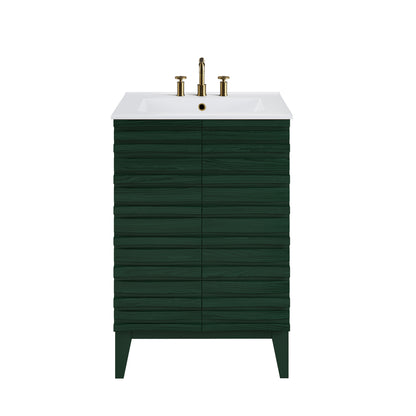 Swiss Madison, Cascade 24" Freestanding Bathroom Vanity in Green Oak with 3-Hole Centerset Sink Top