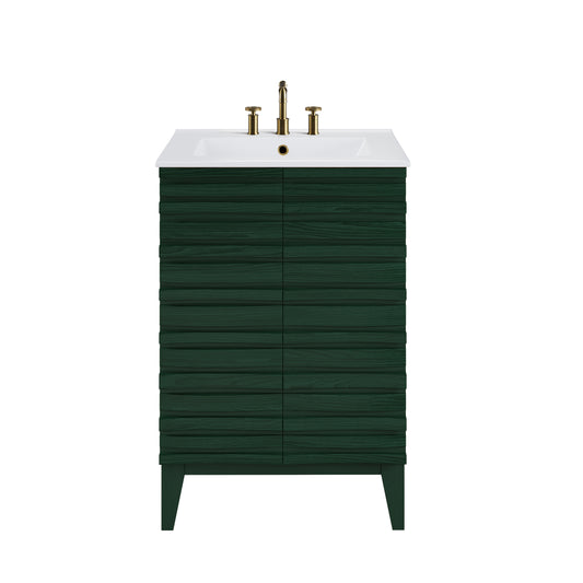 Swiss Madison, Cascade 24" Freestanding Bathroom Vanity in Green Oak with 3-Hole Centerset Sink Top