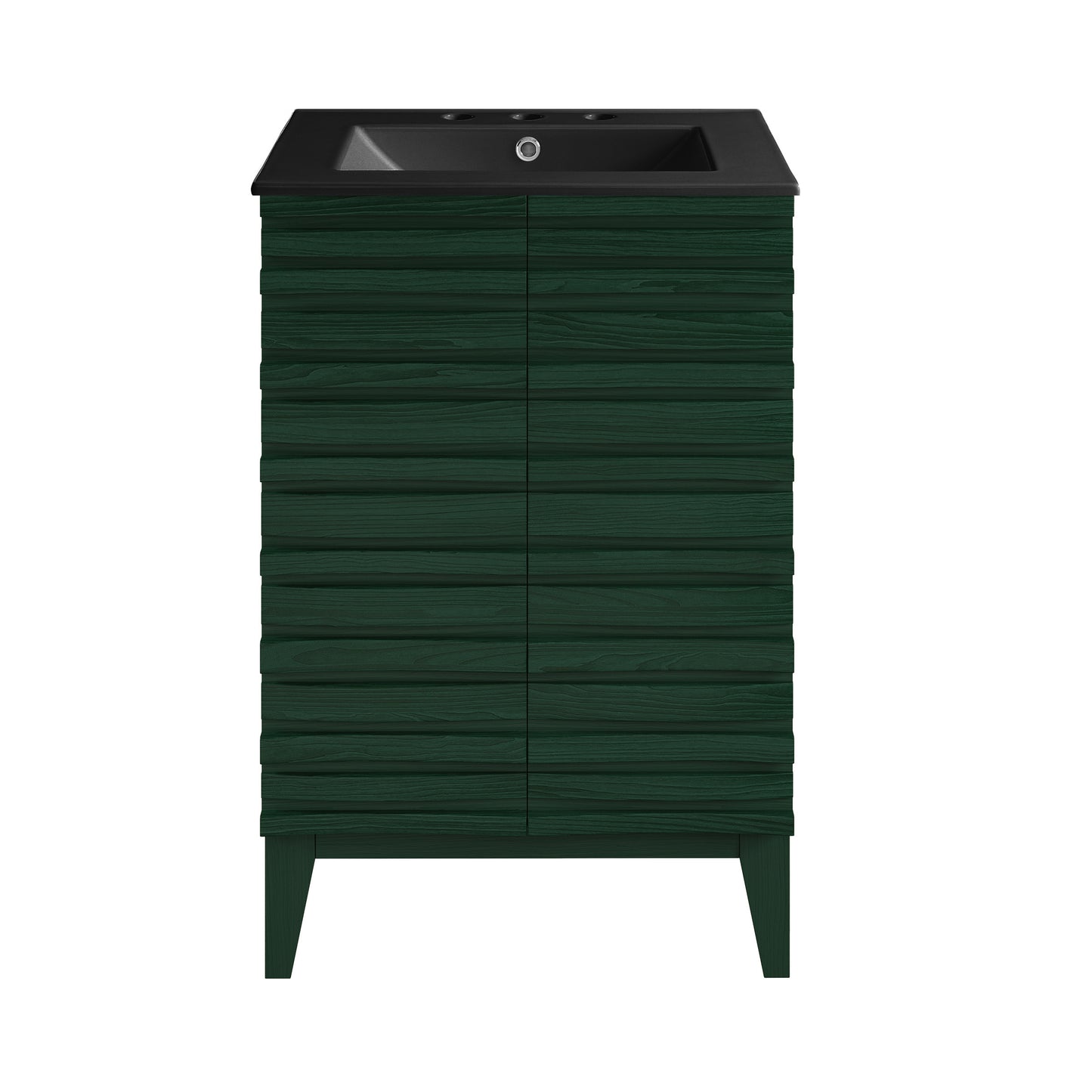 Swiss Madison, Cascade 24" Freestanding Bathroom Vanity in Green Oak with Black 3-Hole Widespread Sink Top