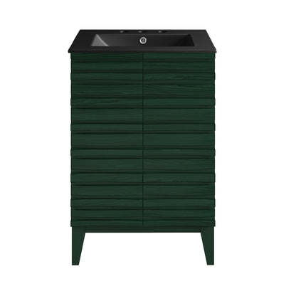 Swiss Madison, Cascade 24" Freestanding Bathroom Vanity in Green Oak with Black 3-Hole Widespread Sink Top