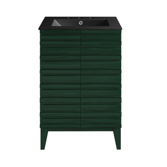 Swiss Madison, Cascade 24" Freestanding Bathroom Vanity in Green Oak with Black 3-Hole Widespread Sink Top