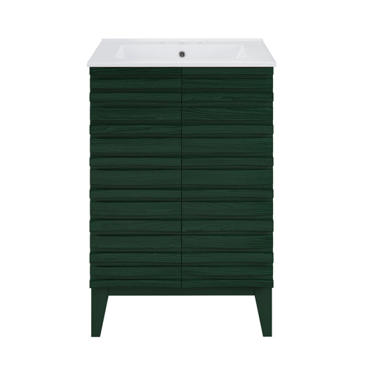Swiss Madison, Cascade 24" Freestanding Bathroom Vanity in Green Oak with 3-Hole Widespread Sink Top