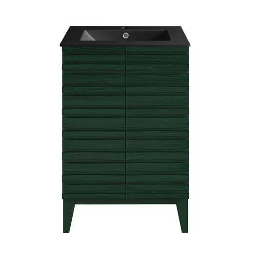 Swiss Madison, Cascade 24" Freestanding Bathroom Vanity in Green Oak with Black Sink Top