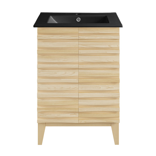 Swiss Madison, Cascade 24 in. Natural Oak Bathroom Vanity With Black Ceramic Sink Top