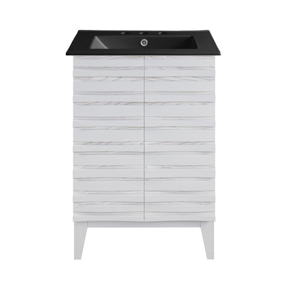 Swiss Madison, Cascade 24 in. White Oak Bathroom Vanity With Black, 3-Hole Ceramic Sink Top