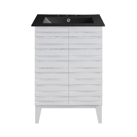 Swiss Madison, Cascade 24 in. White Oak Bathroom Vanity With Black, 3-Hole Ceramic Sink Top