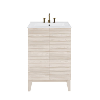 Swiss Madison, Cascade 24 in. White Oak Bathroom Vanity With White, 3-Hole Ceramic Sink Top