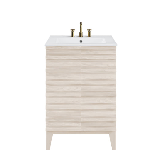 Swiss Madison, Cascade 24 in. White Oak Bathroom Vanity With White, 3-Hole Ceramic Sink Top