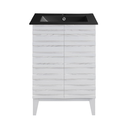 Swiss Madison, Cascade 24 in. White Oak Bathroom Vanity With Black Ceramic Sink Top