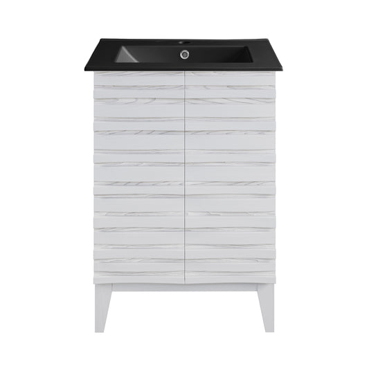 Swiss Madison, Cascade 24 in. White Oak Bathroom Vanity With Black Ceramic Sink Top