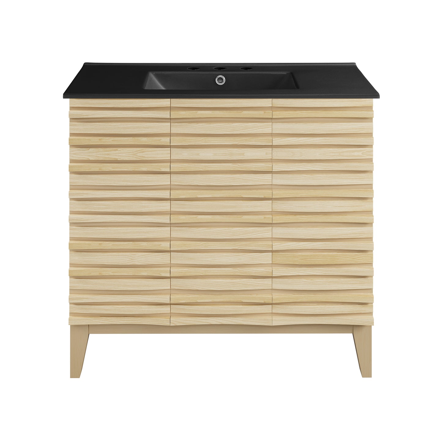 Swiss Madison, Cascade 36 in. Natural oak Bathroom Vanity With Black, 3-Hole Ceramic Sink Top