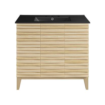 Swiss Madison, Cascade 36 in. Natural oak Bathroom Vanity With Black, 3-Hole Ceramic Sink Top