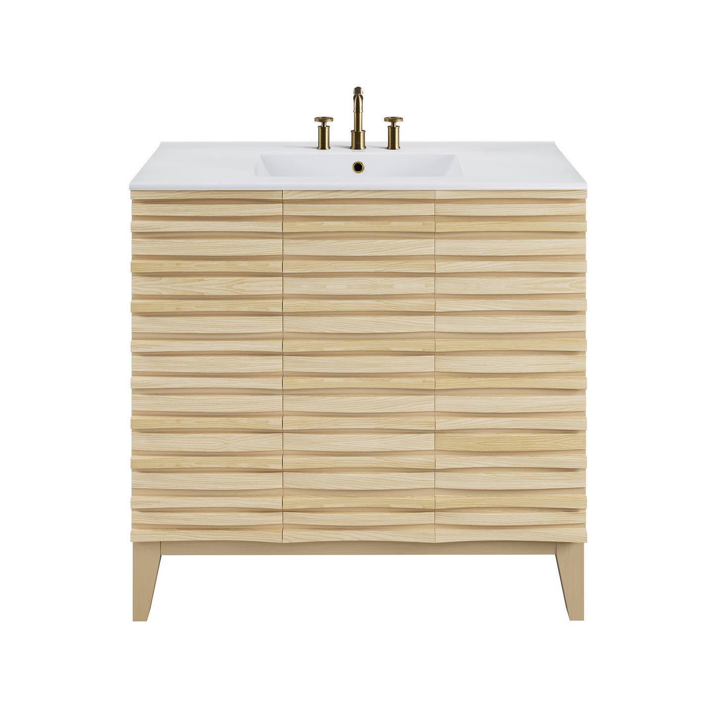 Swiss Madison, Cascade 36 in. Natural oak Bathroom Vanity With White, 3-Hole Ceramic Sink Top