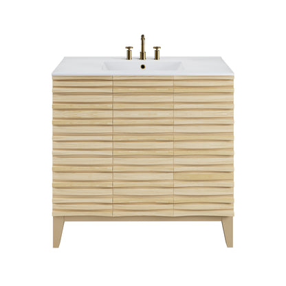 Swiss Madison, Cascade 36 in. Natural oak Bathroom Vanity With White, 3-Hole Ceramic Sink Top