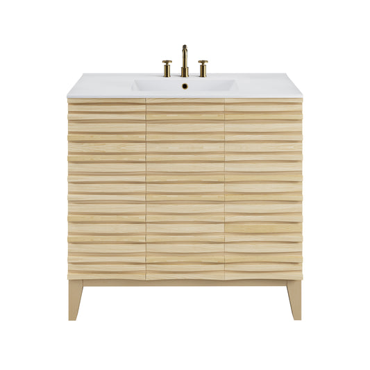 Swiss Madison, Cascade 36 in. Natural oak Bathroom Vanity With White, 3-Hole Ceramic Sink Top