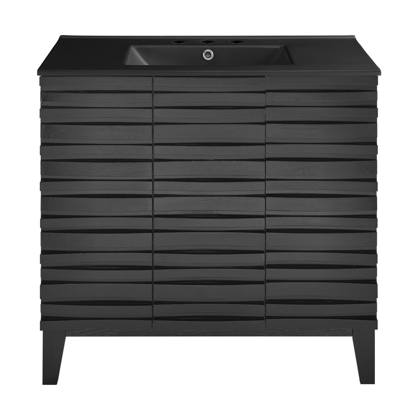 Swiss Madison, Cascade 36 in. Black Oak Bathroom Vanity With Black, 3-Hole Ceramic Sink Top