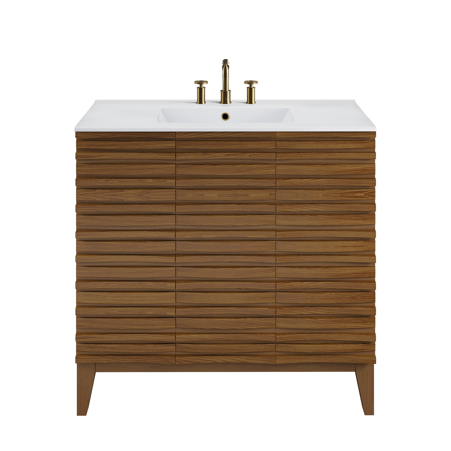 Swiss Madison, Cascade 36 in. Brown oak Bathroom Vanity With White, 3-Hole Ceramic Sink Top