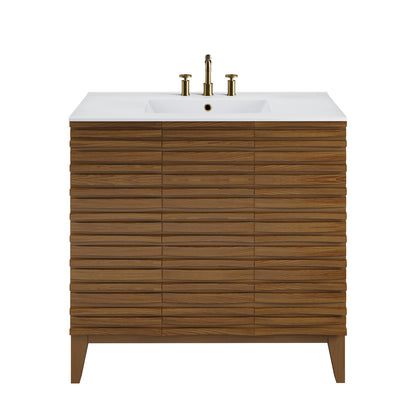 Swiss Madison, Cascade 36 in. Brown oak Bathroom Vanity With White, 3-Hole Ceramic Sink Top