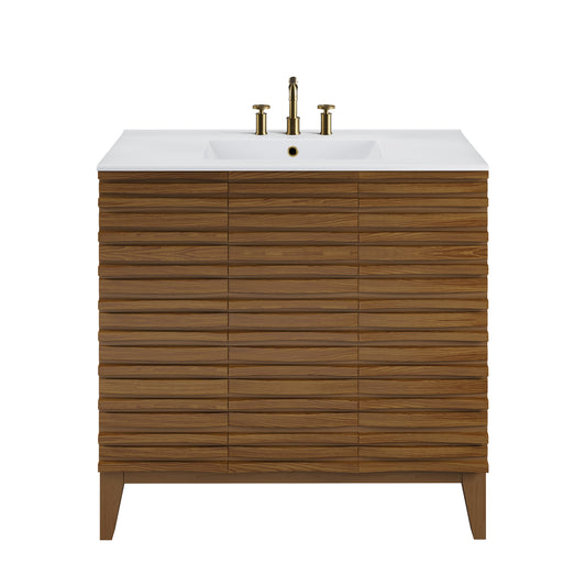 Swiss Madison, Cascade 36 in. Brown oak Bathroom Vanity With White, 3-Hole Ceramic Sink Top