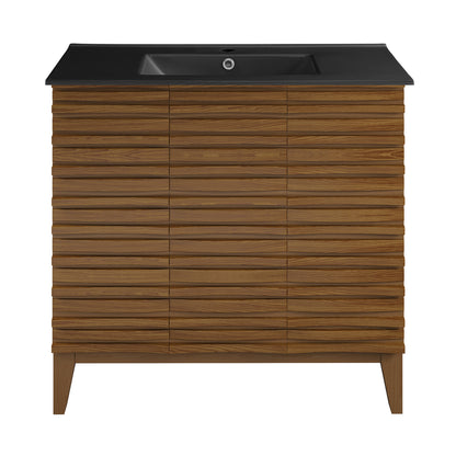 Swiss Madison, Cascade 36 in. Brown oak Bathroom Vanity With Black Ceramic Sink Top