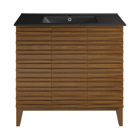 Swiss Madison, Cascade 36 in. Brown oak Bathroom Vanity With Black Ceramic Sink Top