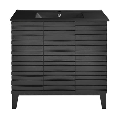 Swiss Madison, Cascade 36 in. Black Oak Bathroom Vanity With Black Ceramic Sink Top