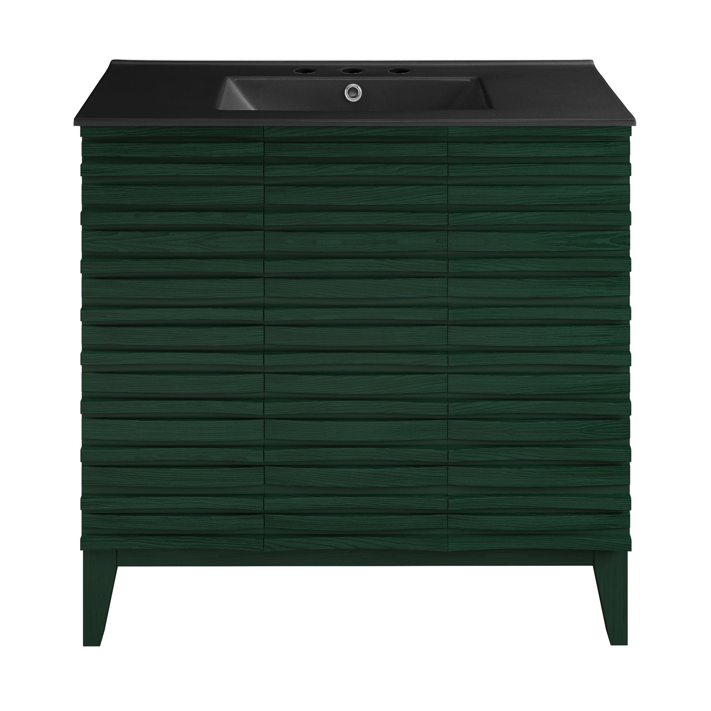 Swiss Madison, Cascade 36" Freestanding Bathroom Vanity in Green Oak with Black 3-Hole Widespread Sink Top