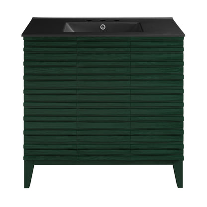Swiss Madison, Cascade 36" Freestanding Bathroom Vanity in Green Oak with Black 3-Hole Widespread Sink Top